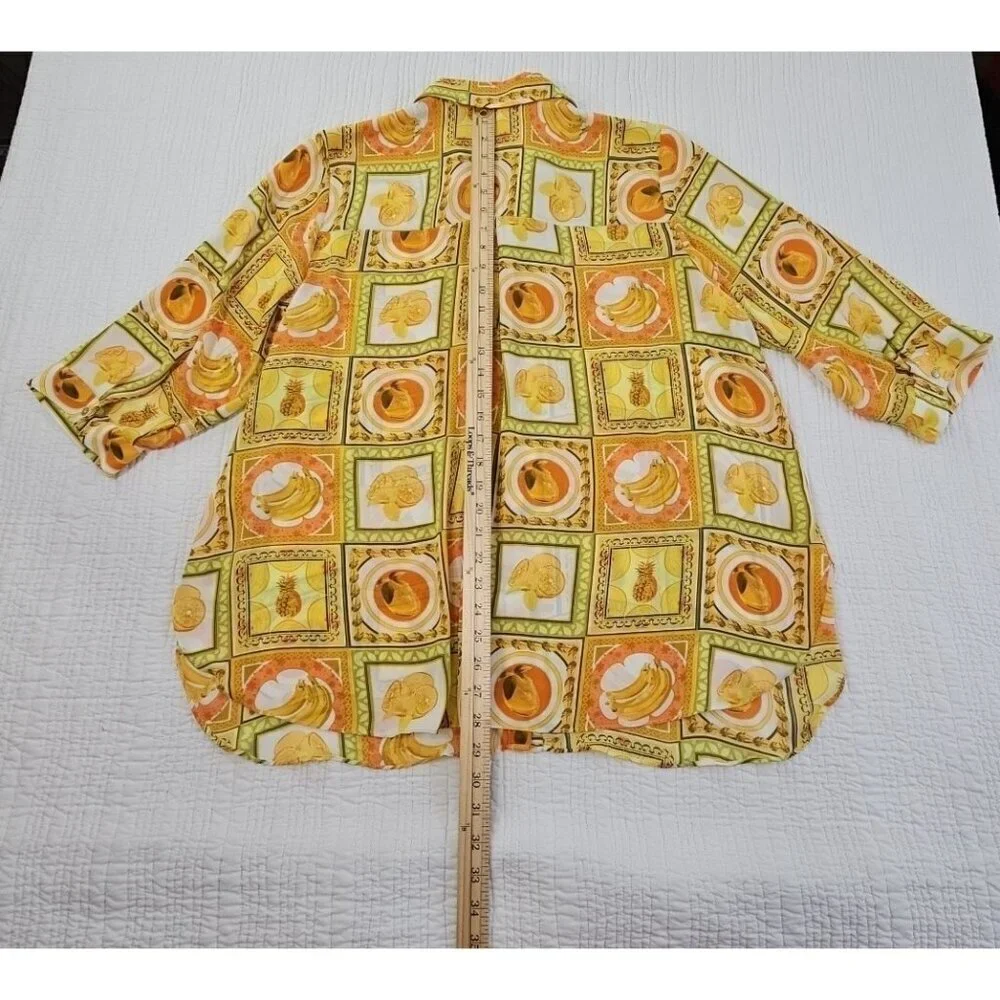 Rose + Olive Top Women's 1X Tropical Fruit Motif Yellow 3/4 Sleeve NWT Old Money